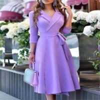 Vestido de cintura con tirantes y cuello en V a la moda para mujer, nuevo vestido de mujer de manga media con temperamento para ir al trabajo - details 8