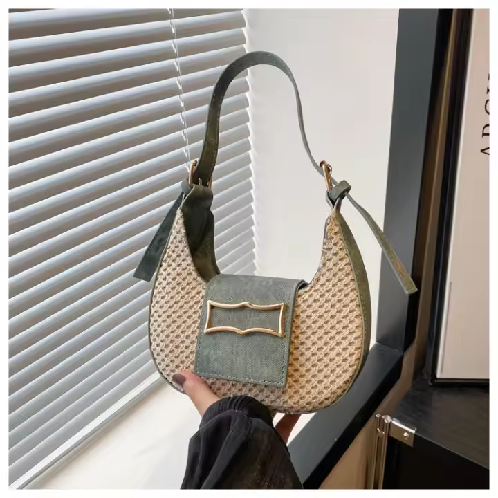 Bolsos tejidos de estilo occidental para mujer 2025 Otoño e Invierno nuevo estilo moda personalidad bolso de hombro textura simple bolso de axila - 1