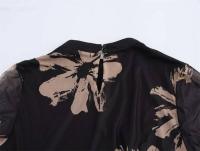Otoño nueva malla con estampado floral para mujer, vestido de vacaciones con cuello redondo y mangas acampanadas de talla grande - details 5