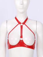 Sujetador Sexy de copas abiertas para mujer, sujetador con pezones expuestos, aspecto húmedo, charol, cuello Halter, Top con espalda al aire, lencería erótica, ropa de dormir - details 13