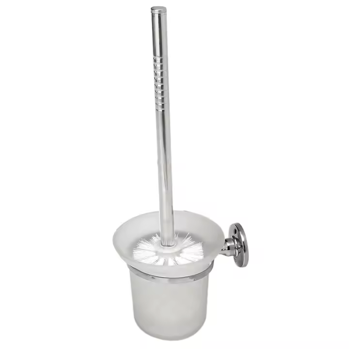 Cepillo de Inodoro Montado en Pared Redondo de Cromo Soporte de Vidrio Templado - 1