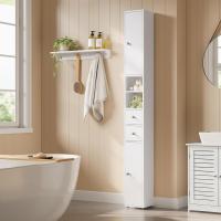 Mueble de Baño Estrecho Armario WC con Estantes Ajustables Mueble de Baño auxiliar de 2 Cajones y 2 Estantes Blanco 20x20x180 cm - details 1