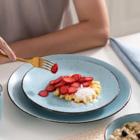 VANCASSO-vajilla de cerámica de la serie MODA, juego de vajilla de gres azul con plato de cena, plato de postre, cuencos y tazas, 16 piezas - details 7