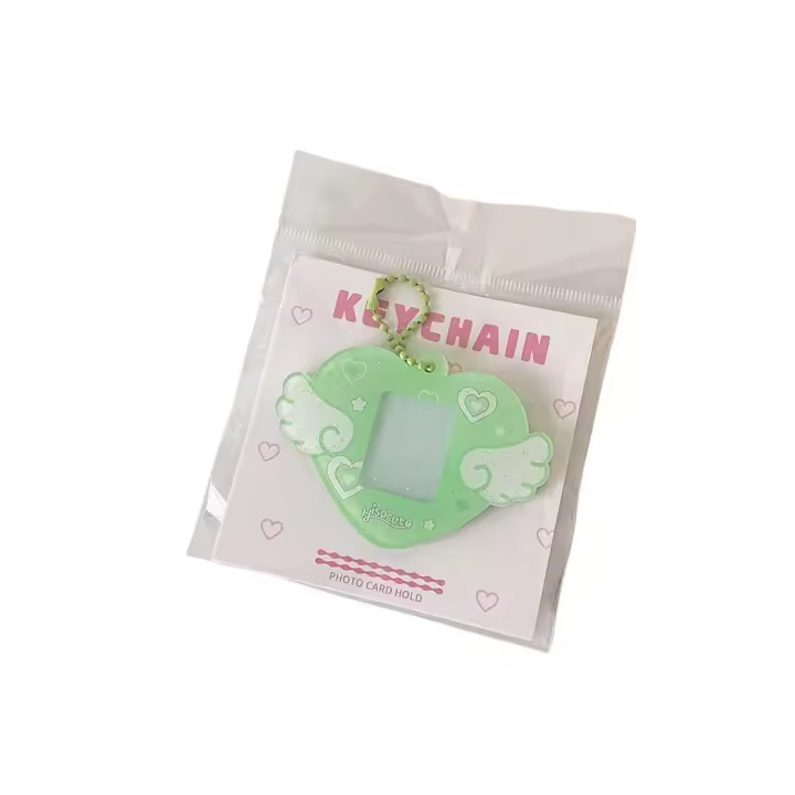 Con llavero Mini soporte para sesión fotográfica, colgante de ala de corazón de amor, decoración colgante, marco para sesión fotográfica de identificación, imagen de ídolo, tarjeta fotográfica - 1