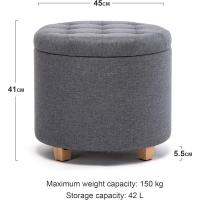 almacenamiento de lino acolchada redonda de 45 cm, taburete puf con almacenamiento (beige) - details 17
