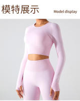 Nueva camiseta deportiva sin costuras de manga larga para mujer, Top de Yoga de secado rápido, ropa ajustada para correr y Fitness - details 12