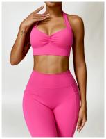 Sujetador deportivo con cuello Halter para mujer, Top fruncido de alto soporte para gimnasio, ropa de entrenamiento, corsé de - details 7