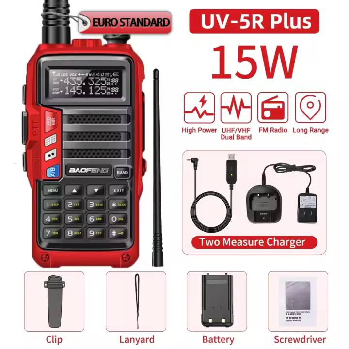 UV-5R Plus-walkie-talkie de 15W, dispositivo con cargador USB, transceptor de largo alcance de 16 KM, UHF, VHF, Radio Ham, UV 5R, Radio bidireccional para caza - 1