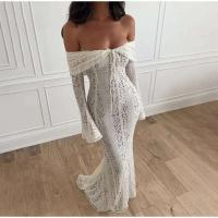 Vestido largo acampanado de manga larga con corte elegante, Vestidos ceñidos con hombros descubiertos y cordones para mujer, prendas de vestir para mujer 2025 - details 8