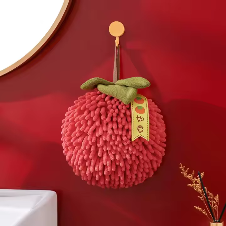 Toalla de Mano de Chenilla Suave y Absorbente Ideal para Cocina, Baño, Bolsa de Mano Roja con Lazo Colgante Herramienta para el Hogar - 1