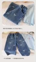 Pantalones para niños 2025, Otoño Invierno, nuevos pantalones vaqueros con estampado coreano con lazos para niña, pantalones vaqueros rectos - details 13