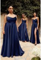 Vestido de Graduación Largo para Mujer Traje Elegante de Denim con Escote Alto, Espalda Descubierta, Cremallera en la Espalda, Ocasiones Formales, 2025 - details 1