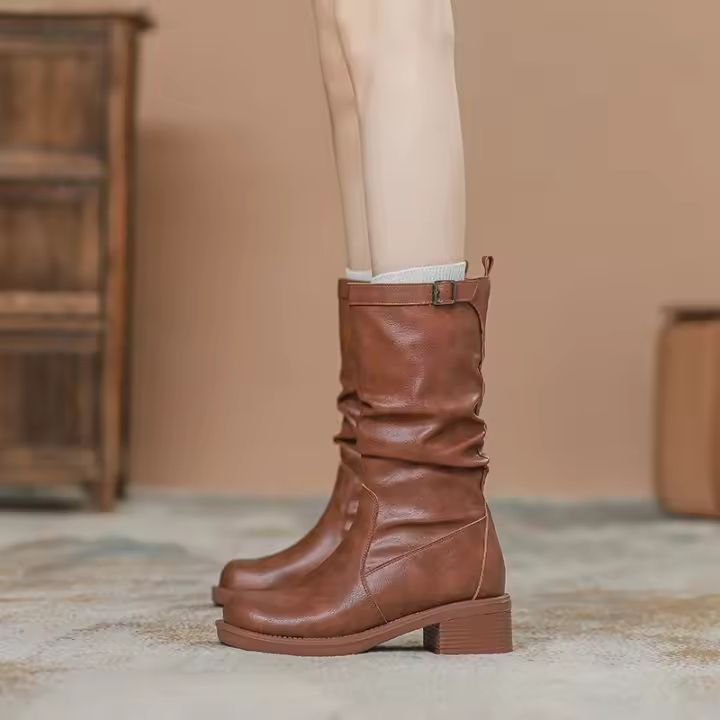 Botas Altas De Tacón Grueso Para Mujer, Botas De Moto De Cabeza Cuadrada, Nuevas Botas De Vaquero Occidental - 1