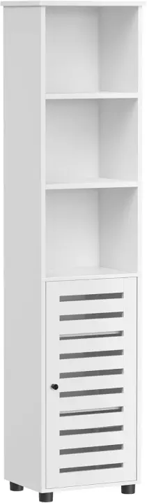 Armario de Baño, Armario de Baño Alto, Armario de Baño Independiente, con 3 Compartimentos Abiertos y 2 Estantes Ajustables, Sala de Estar, Entrada, Blanco Nube BBK160W01 - 1