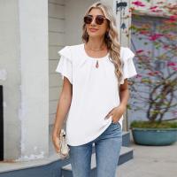 Tops elegantes de Color sólido para mujer, blusa holgada de manga corta, nueva camisa de gasa con cuello redondo para mujer - details 4
