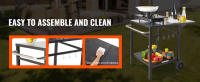 SucceBuy Carro de comedor para parrilla al aire libre, mesa de preparación para barbacoa de 2 estantes, tapa de hierro plegable, carro modular portátil para horno de pizza, mesa de trabajo con ruedas y asa de transporte - details 4