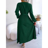 Vestido largo plisado con dobladillo grande para mujer, vestido cruzado de Color liso con cuello en V, moda de primavera y verano - details 16