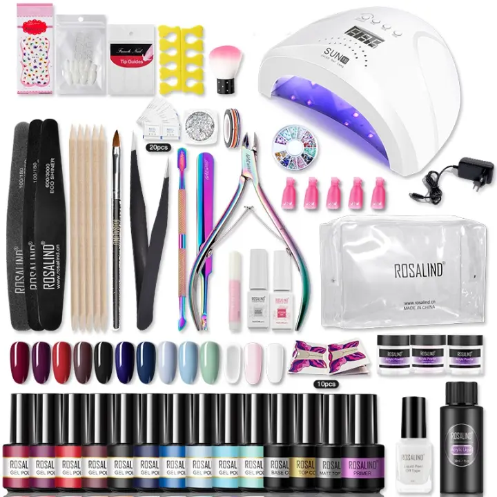 ROSALIND-Juego de 15 piezas de GEL para uñas, Kit profesional para manicura semipermanente, con lámpara, herramientas para manicura - 1