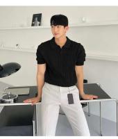 Cuello de gama alta de verano para hombre, top de punto de manga delgada informal, efecto de pérdida de peso, estilo coreano, moda de color sólido - details 17