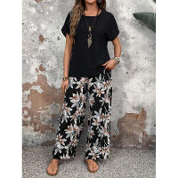 Conjunto de dos piezas de verano, suéter holgado versátil con cuello redondo estampado, atuendo informal para mujer - details 15