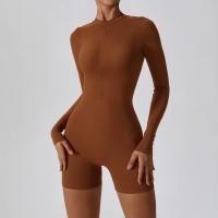 Mono deportivo de manga larga con cremallera frontal para mujer, mono con control de barriga, pantalones cortos de yoga, mono deportivo de una pieza - details 2