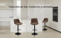 Taburete de Bar, Taburete Giratorio con Respaldo, sillas de Bar Modernas Ajustables, Taburete Alto sin Brazos de Piel sintética para Isla de Cocina, Color Marrón - details 0
