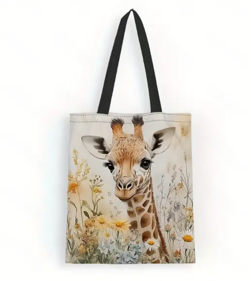 Bolso de Lona con Estampado de Giraffe y Flor Bolso Escolar Ligero y Espacioso - 1