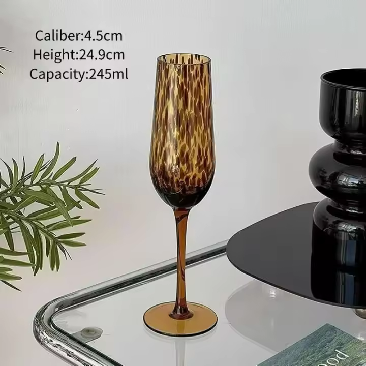 Copa de champán de leopardo Vintage, copas de vino de alta gama, copa de cola ámbar, herramientas de fiesta - 1