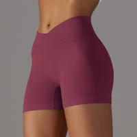 Hamidou pantalones cortos deportivos para mujer, Shorts de Yoga con cintura cruzada, gimnasio, entrenamiento, correr, cintura alta, realce de cadera, sin costuras, Fitness - details 66