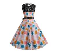 Lace patchwork summer women a line elegant vintage party dress with belt - details 102