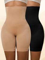 2pcs Pantalones Moldeadores de Cintura Alta para Mujer - Control de Abdomen, Levantamiento de Glúteos, Ropa Interior Adelgazante con Detalle de Cadena Metálica - details 0