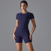 Chándal de cuello redondo para mujer, camiseta de ciclismo de secado rápido, ropa de entrenamiento transpirable, pantalones cortos deportivos para correr y gimnasio - details 40