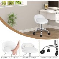 Silla de Oficina de Cuero Sintético Silla de Escritorio sin Brazos Taburete Giratorio para Sala de Masaje SPA Taburete de Tocador Blanco - details 3