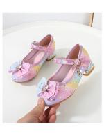 Zapatos de tacón alto para niños, calzado versátil de cuero con lentejuelas, Arco Iris, lazo, Princesa, fiesta, boda, primavera y otoño - details 8