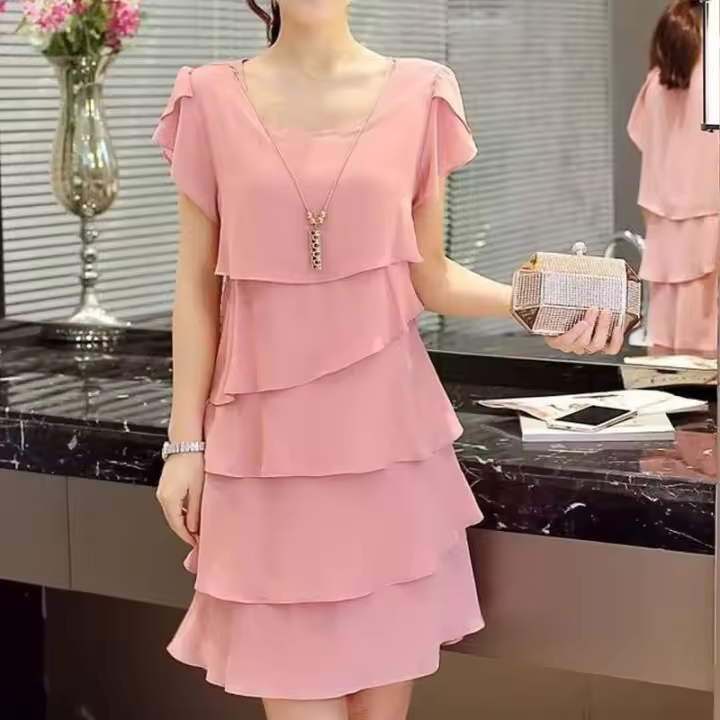 Novedad de verano, vestidos de gasa de retales para mujer, vestido Midi holgado Irregular de manga corta de Color sólido, ropa elegante de moda para mujer - 1