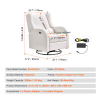 SucceBuy Sillón reclinable eléctrico y planeador giratorio. Ángulo ajustable. Superficie de poliéster. Mecedora reclinable para sala de estar, dormitorio - details 0