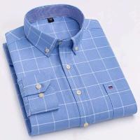 Camisa Casual de Algodón Puro para Hombres Manga Larga, Cuadros, Estilo Oxford, Talla Grande - details 2