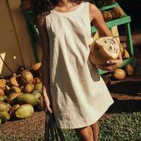 Blusa de lino y algodón estilo verano 2025 para mujer con abertura en la espalda, minivestido sólido colorido en varios colores - details 5