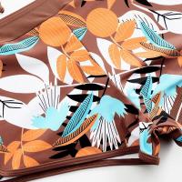 Bikini abierto con estampado de hojas retro en talla grande, conjunto de traje de baño de dos piezas con correas estables para mujer - details 77