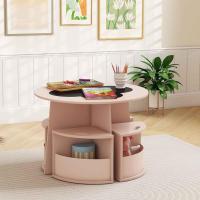 Juego de mesa y sillas para niños de 5 piezas, tablero de pizarra para escribir, mesa redonda apilable infantil con 4 taburetes de almacenamiento para actividades, arte, lectura (rosa) - details 8