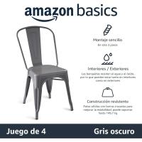 Paquete de 4 sillas de comedor de metal apilables con respaldo para bistró, cocina, interior y exterior, Negro, 51 x 43 x 85 cm - details 11