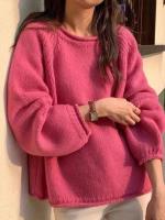 Suéter holgado Harajuku de manga larga para mujer, jerséis coreanos de otoño e invierno, prendas de punto, Tops suaves y cálidos, suéter liso elegante para mujer - details 3