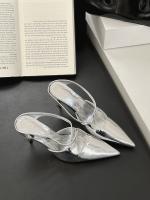 Bolsa de tacón fino de charol puntiagudo cabeza media zapatillas mujer desgaste nueva plata tacón alto medio Toller zapatos individuales - details 38