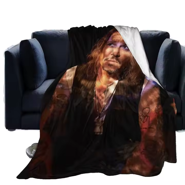 Manta de Franela Ultra Suave Johnny Depp para Dormitorio y Sala de Estar Diseño Impreso en 3D Manta de Peluche Espessa Decorativa Tamaño Perfecto para Viajes y Camping Lavable en Máquina o a Mano - 1