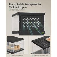 Juego de Organizadores de Zapatos 12 Cajas Apilables, 2 Zapateros Plegables y Portátiles, Hasta Talla 46, Montaje en 60s, Transparente y Blanco - details 12