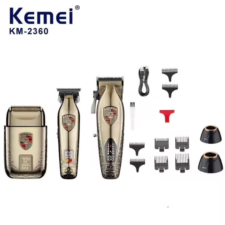 Kemei-cortadora de pelo inalámbrica, Afeitadora eléctrica, cortador de pelo de barbero, maquinilla de afeitar con acabado, Máquina para cortar cabello, recortador de barba - 1