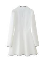 Women Lace Up Stand Collar White Mini Dress Long Sleeve Elegant Party Vintage Dresses  Classic Hollow Out Female Vestidos - details 1