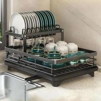 Estante para secar platos, organizador de platos de cocina ajustable con escurridor sobre fregadero, encimera, soporte de almacenamiento de cubiertos - details 0