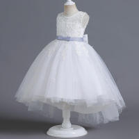 Vestido de fiesta blanco de novia con cola para niñas, con lazo para actuación - details 1