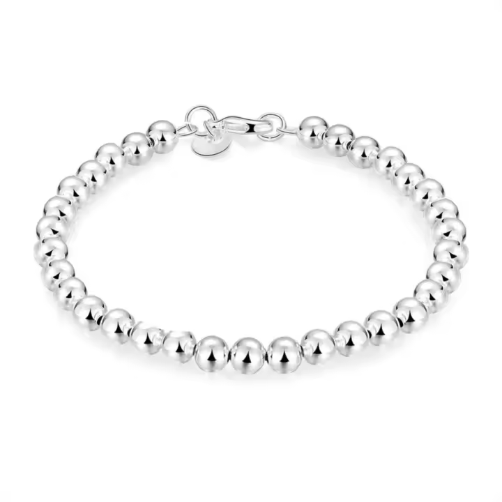 Plata de moda para mujer, joyería de moda, cuentas, cadena de cuentas de boda de 6MM, regalo exquisito, regalo del Día de la madre - 1